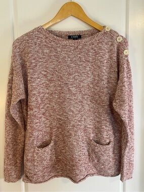 Chaps Marled Rose Crewneck Sweater with Shoulder Buttons